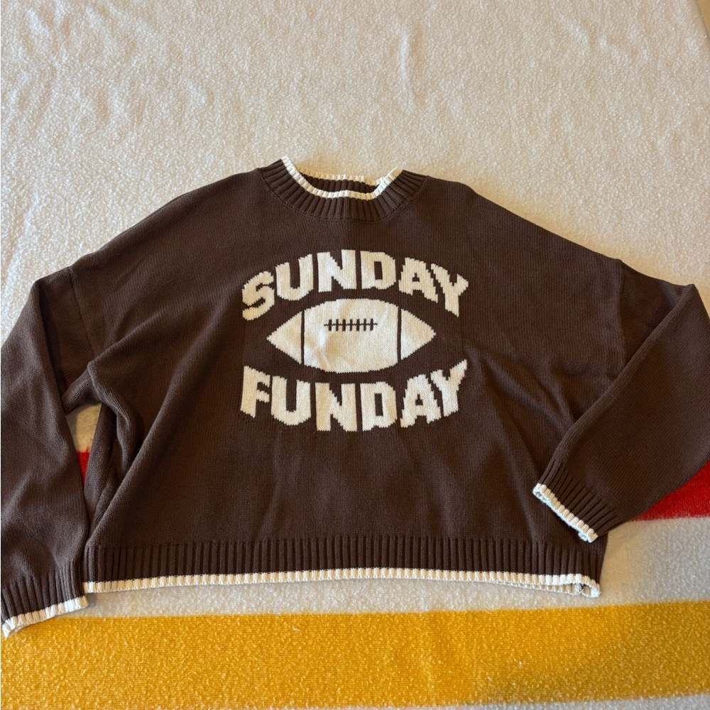 Sunday Funday Brown Knit Sweater with Cream Accent